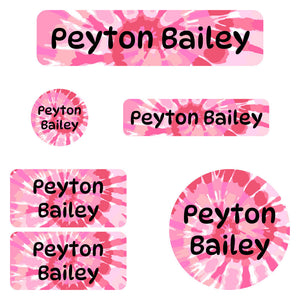 daycare labels pack tie-dye art pink