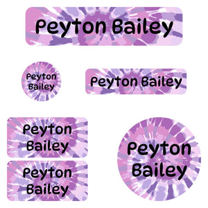 daycare labels pack tie-dye art purple