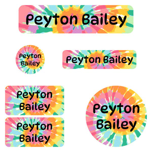 daycare labels pack tie-dye art rainbow