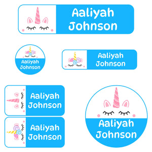 daycare name labels for kids unicorn blue