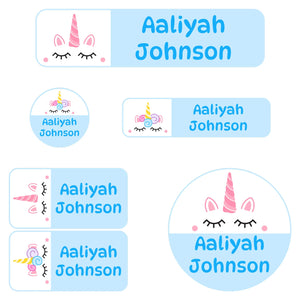 daycare name labels for kids unicorn light blue