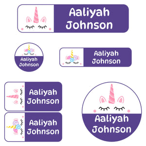 daycare name labels for kids unicorn purple