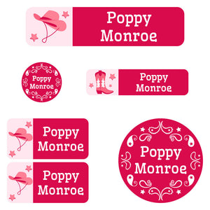 daycare labels pack western pink