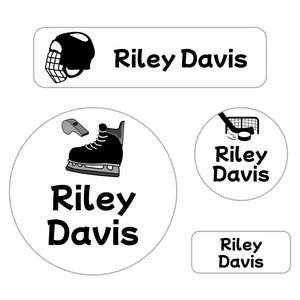 holiday labels pack hockey black white