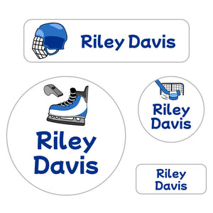 holiday labels pack hockey blue