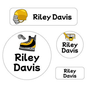 holiday labels pack hockey gold