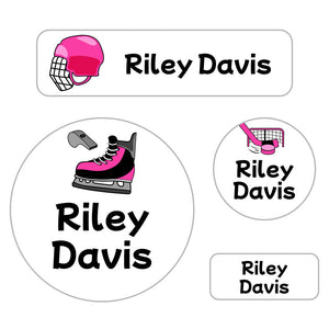 holiday labels pack hockey pink
