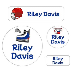 holiday labels pack hockey red blue