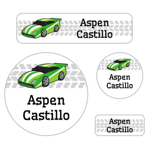 holiday labels pack race car green