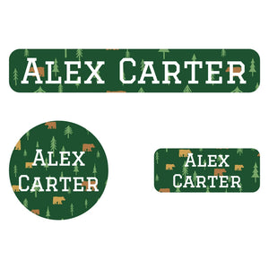 kids' combo pack of iron-on name labels - bear forest green