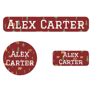 kids' combo pack of iron-on name labels - bear maroon