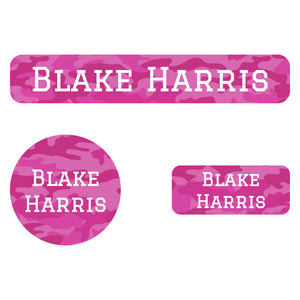 camo pink iron-on clothing labels pack