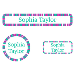 kids iron-on clothing labels value pack in confetti pacific surf