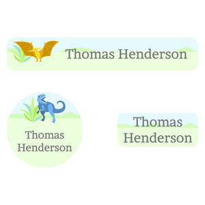 iron-on labels pack dinosaurs green