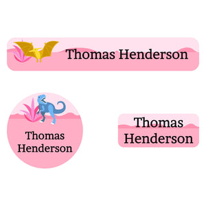 iron-on labels pack dinosaurs pink