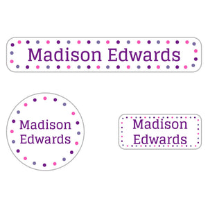 kids iron-on clothing labels value pack in dots alpine glow