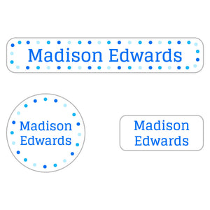 dots beluga blue iron-on clothing labels pack
