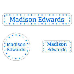kids iron-on clothing labels value pack in dots beluga blue