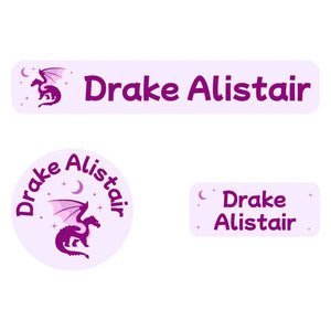 iron-on clothing labels pack dragon purple