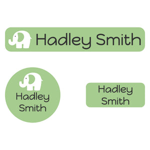 elephant muted green iron-on clothing labels pack