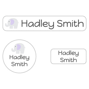 elephant white baby purple iron-on clothing labels pack