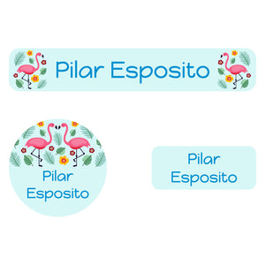 flamingo light blue iron-on clothing labels pack