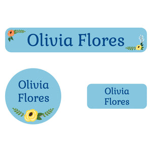 iron-on clothing labels pack floral blue