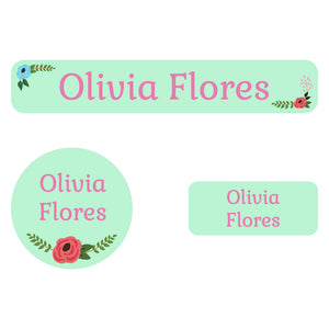 iron-on clothing labels pack floral mint