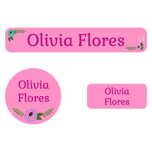 iron-on clothing labels pack floral pink