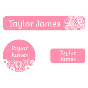 flower power pink grapefruit iron-on clothing labels pack