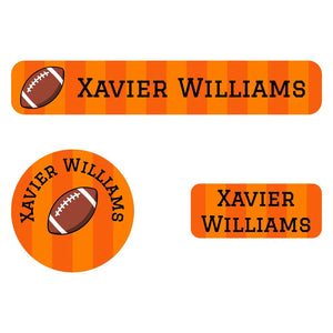 iron-on clothing label bundle for kids in football orange