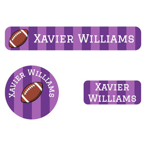 iron-on clothing label bundle for kids in football purple
