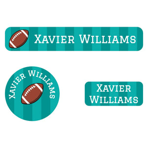 iron-on clothing label bundle for kids in football turquoise