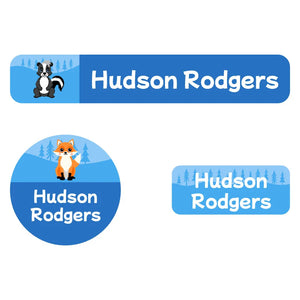 iron-on clothing labels combo pack for kids forest animals blue