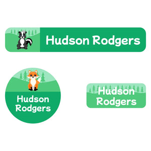 iron-on clothing labels combo pack for kids forest animals green