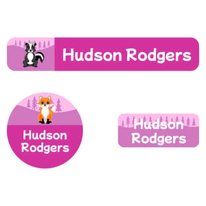 iron-on clothing labels combo pack for kids forest animals pink