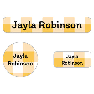 gingham yellow iron-on labels pack
