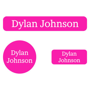 one color hot pink iron-on clothing labels pack