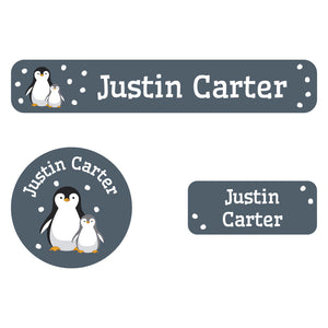 penguins blue gray iron-on clothing labels pack