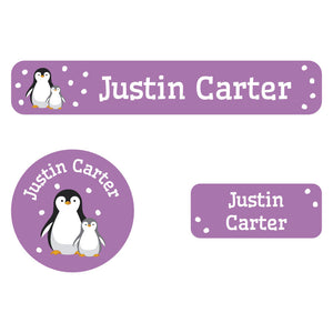 penguins lavender iron-on clothing labels pack