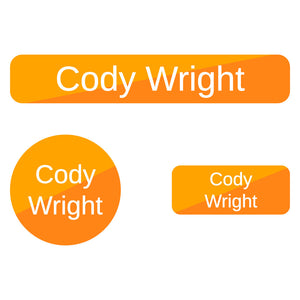 split orange iron-on clothing labels pack