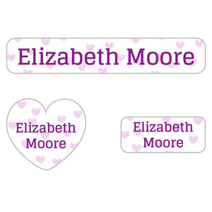 sweetheart white-purple iron-on clothing labels pack
