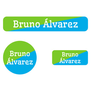 two-tone lime green bright blue iron-on clothing labels pack
