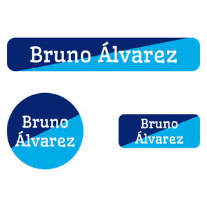 two-tone navy blue bright blue iron-on clothing labels pack