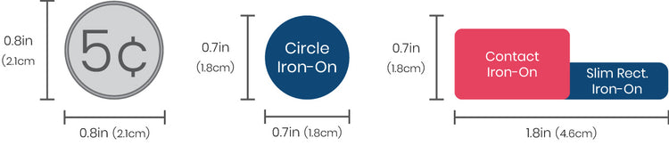 Kids iron-on clothing labels size comparison