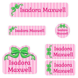 kindergarten labels pack bow green pink