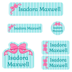 kindergarten labels pack bow pink blue