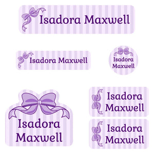 kindergarten labels pack bow purple