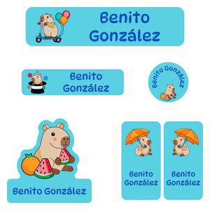 kindergarten labels pack capybara blue