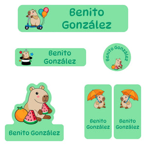 kindergarten labels pack capybara green